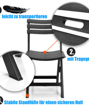 BigDean Gartenstuhl klappbar aus wetterfestem & robustem Kunststoff in Anthrazit – Klappstuhl 4