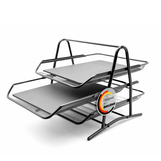 BigDean Dokumentenablage ausziehbar schwarz Metall – Briefablage mit 3 Fächer – zuverlässiger Schreibtisch Organizer für Praxis, Zuhause & Büro