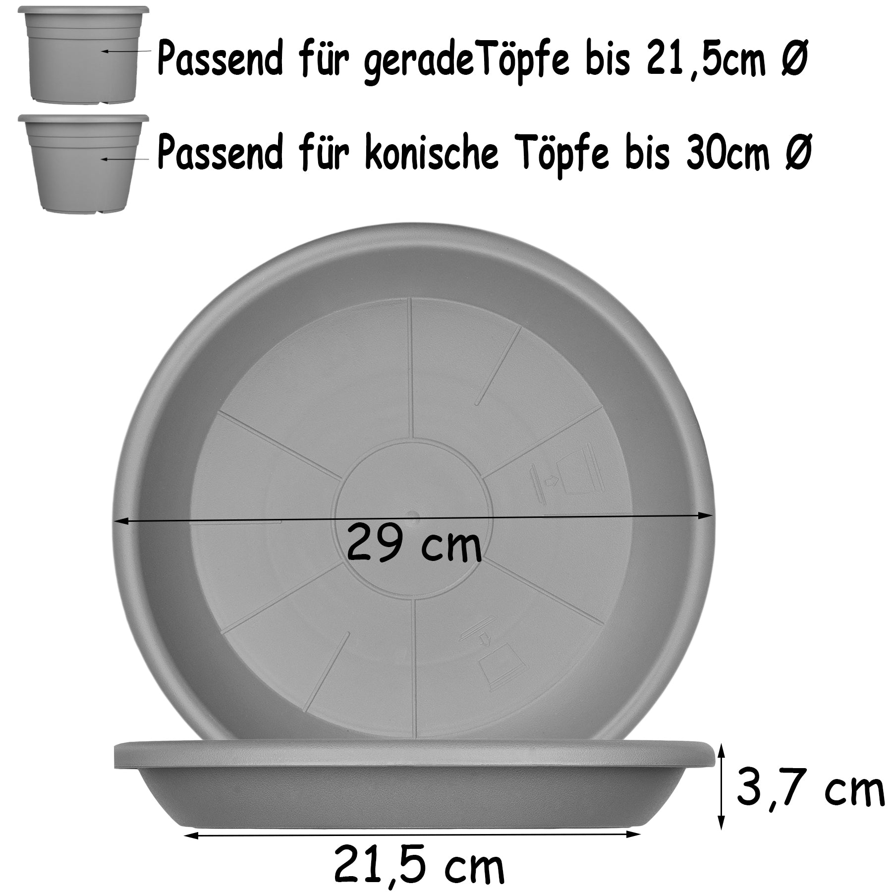 6x Blumentopf Untersetzer Ø 29 cm Farbe Anthrazit Kunststoff Blumenuntersetzer Blumentopfuntersetzer 5