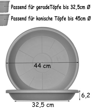 6x Blumentopf Untersetzer Ø 44 cm Farbe Anthrazit Kunststoff Blumenuntersetzer Blumentopfuntersetzer 5