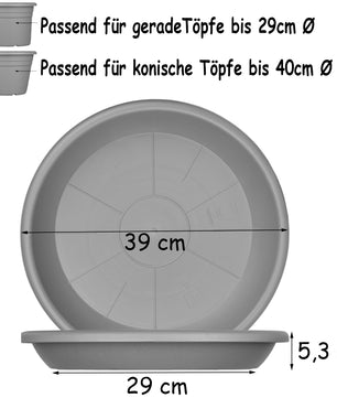 9x Blumentopf Untersetzer Ø 39 cm Farbe Anthrazit Kunststoff Blumenuntersetzer Blumentopfuntersetzer 5