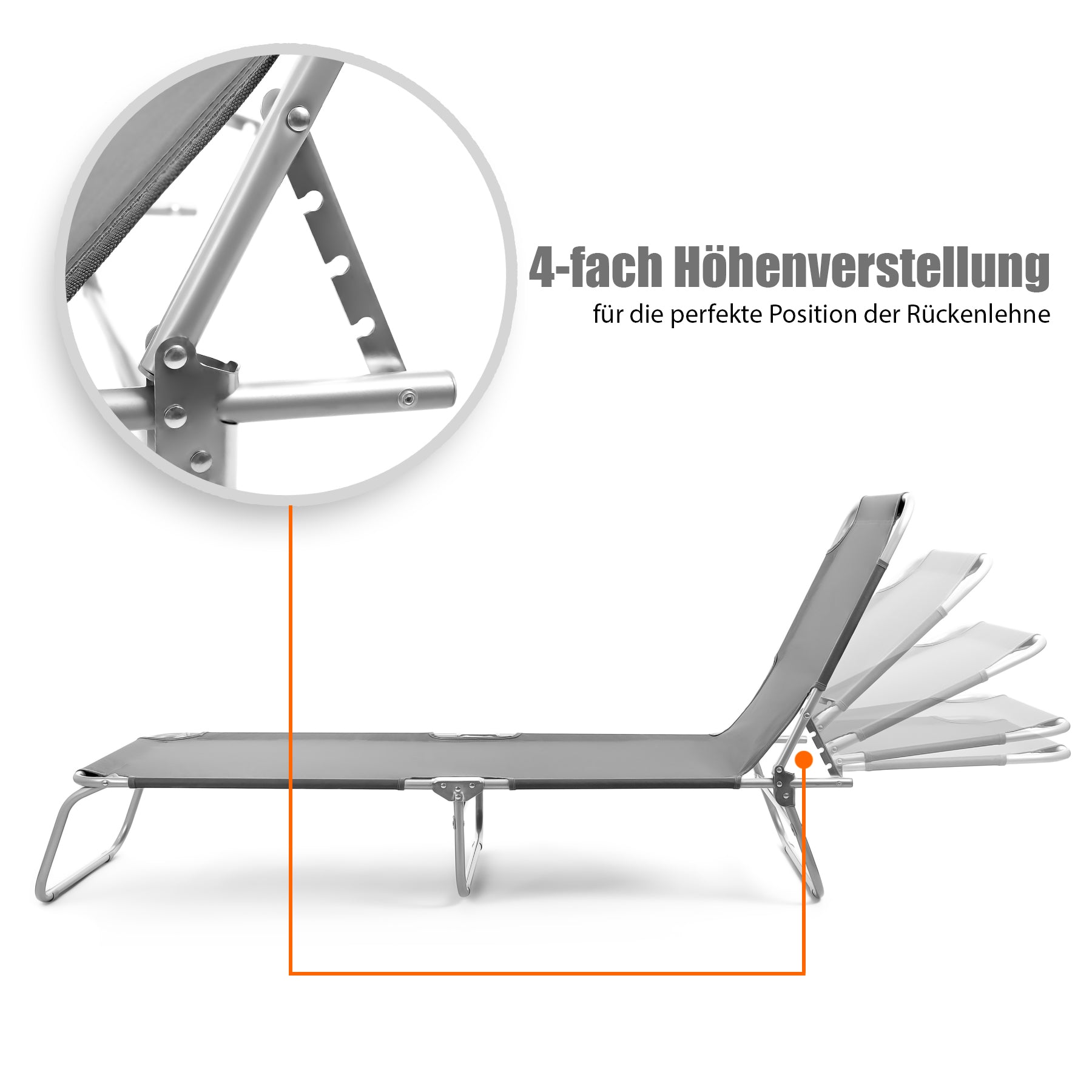 Sonnenliege klappbar 150 kg belastbar mit 4-fach verstellbarer Rückenlehne – hochwertige Gartenliege 4