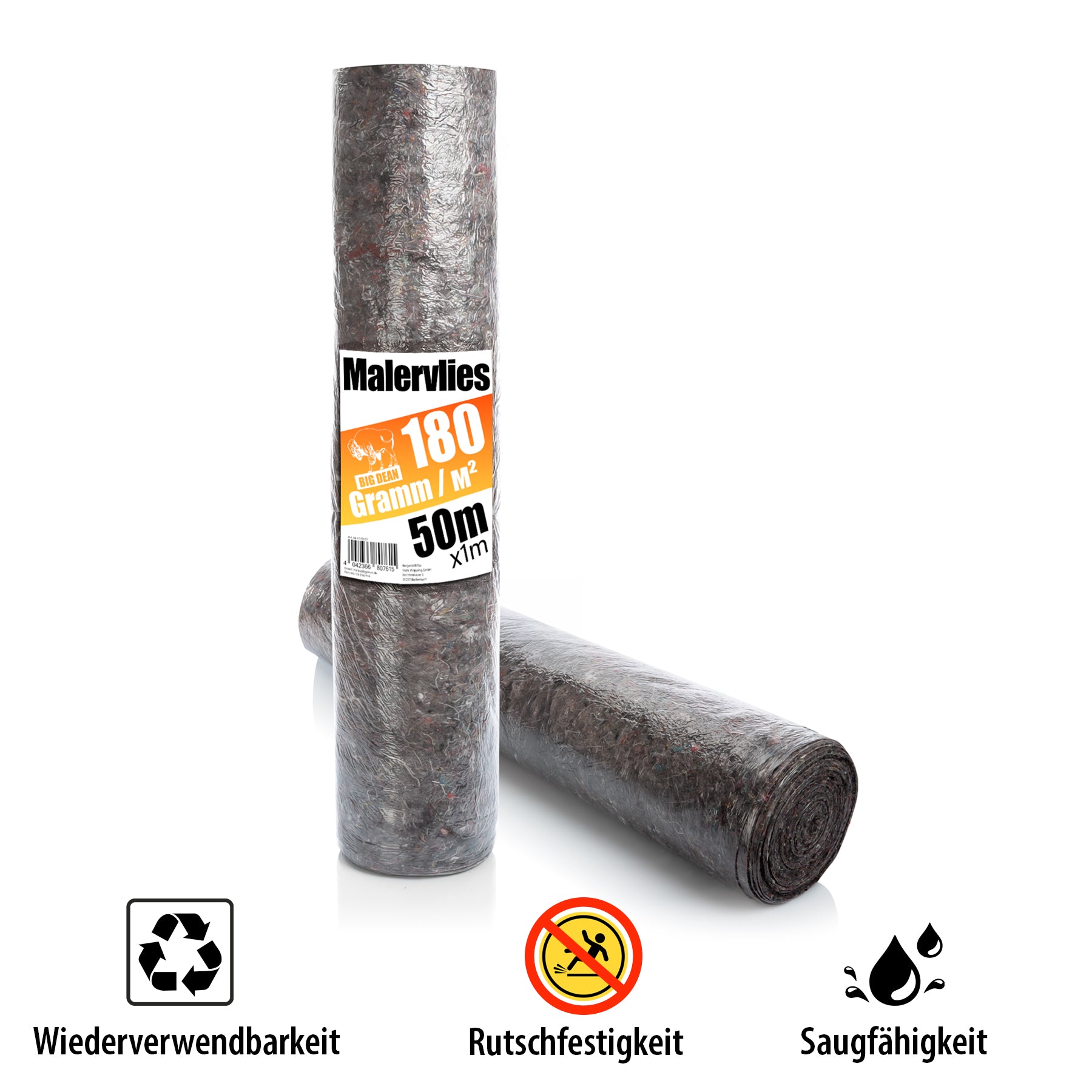 BigDean Premium Malervlies 180g/m² 50m Rolle mit Durchsickerungsschutz – Abdeckvlies 2