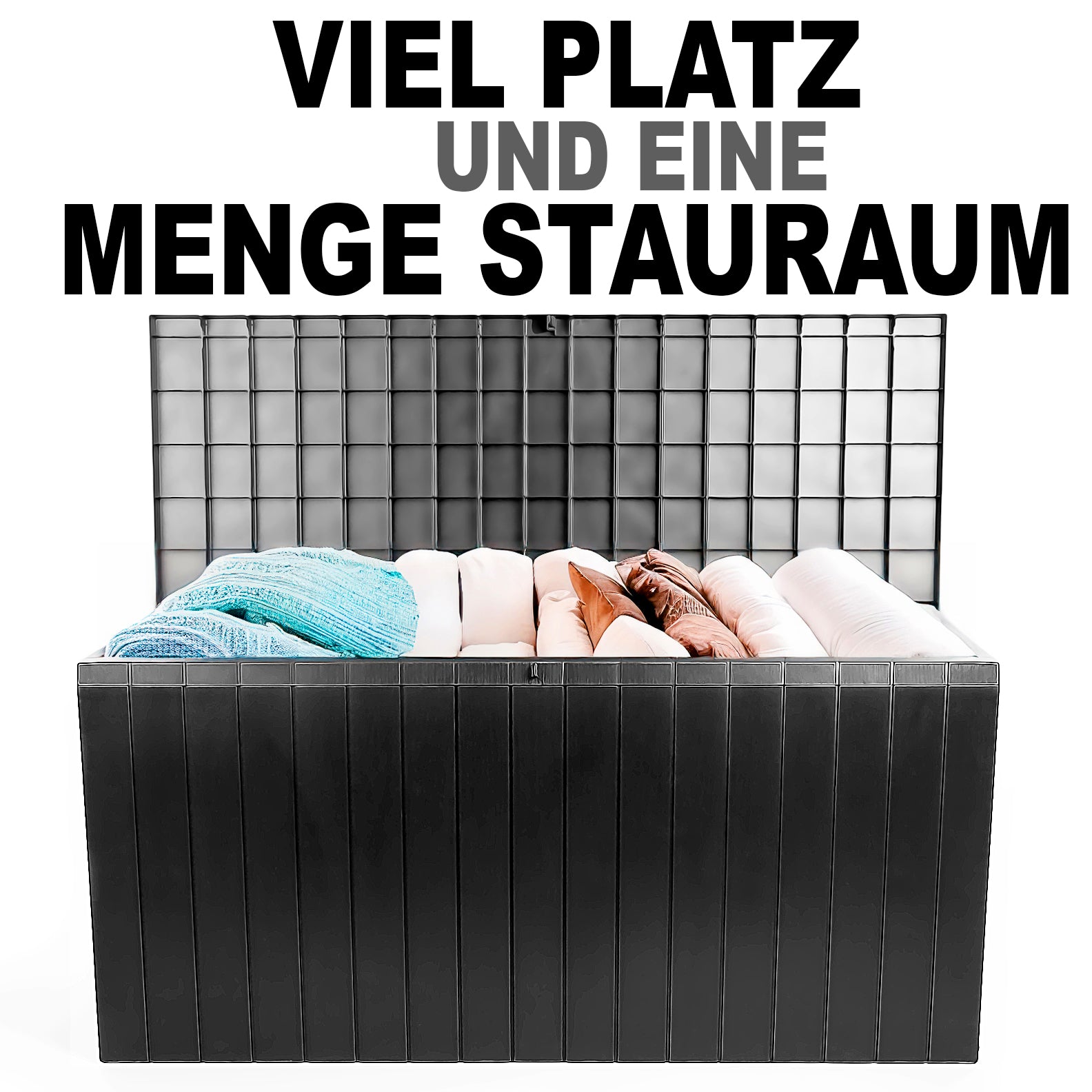 BigDean Gartenbox 270 L mit Rollen aus wetterfestem Kunststoff – Auflagenbox 3