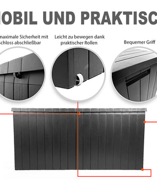 BigDean Gartenbox 270 L mit Rollen aus wetterfestem Kunststoff – Auflagenbox 4