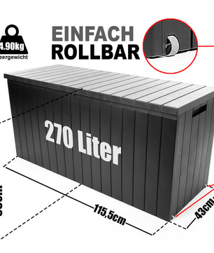 BigDean Gartenbox 270 L mit Rollen aus wetterfestem Kunststoff – Auflagenbox 6