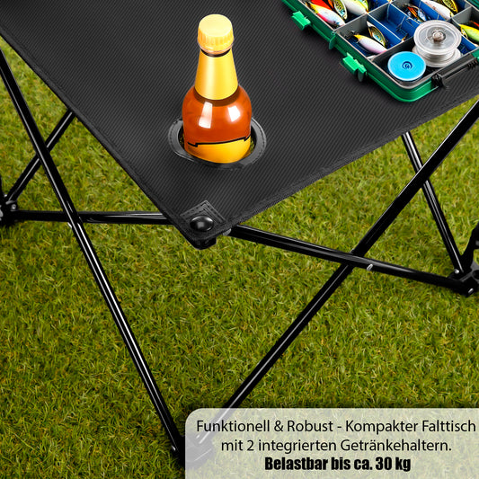 BigDean Campingtisch faltbar mit 2 Getränkehaltern Schwarz belastbar bis 30 kg 2