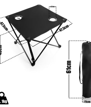 BigDean Campingtisch faltbar mit 2 Getränkehaltern Schwarz belastbar bis 30 kg 3