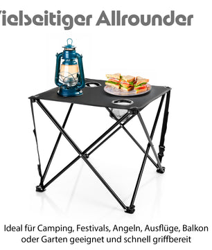 BigDean Campingtisch faltbar mit 2 Getränkehaltern Schwarz belastbar bis 30 kg 4