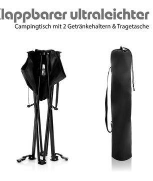 BigDean Campingtisch faltbar mit 2 Getränkehaltern Schwarz belastbar bis 30 kg 5