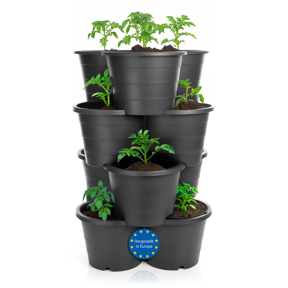 BigDean 4er Set Pflanzturm ideal für Erdbeeren, Kartoffeln & Kräuter – Kartoffelturm stapelbar in Anthrazit – Erdbeerturm aus wetterfestem Kunststoff & Made in Europe image 1