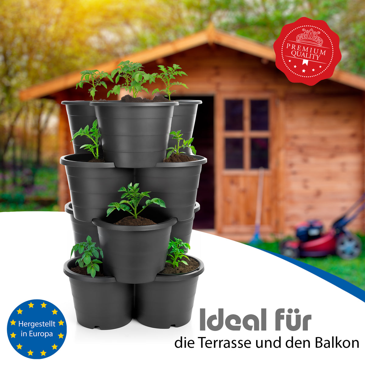 BigDean 4er Set Pflanzturm ideal für Erdbeeren, Kartoffeln & Kräuter – Kartoffelturm stapelbar in Anthrazit – Erdbeerturm aus wetterfestem Kunststoff & Made in Europe image 2