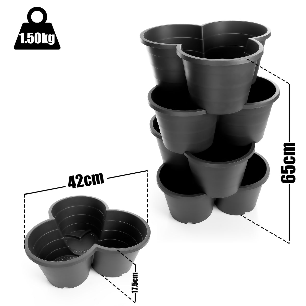 BigDean 4er Set Pflanzturm ideal für Erdbeeren, Kartoffeln & Kräuter – Kartoffelturm stapelbar in Anthrazit – Erdbeerturm aus wetterfestem Kunststoff & Made in Europe image 3