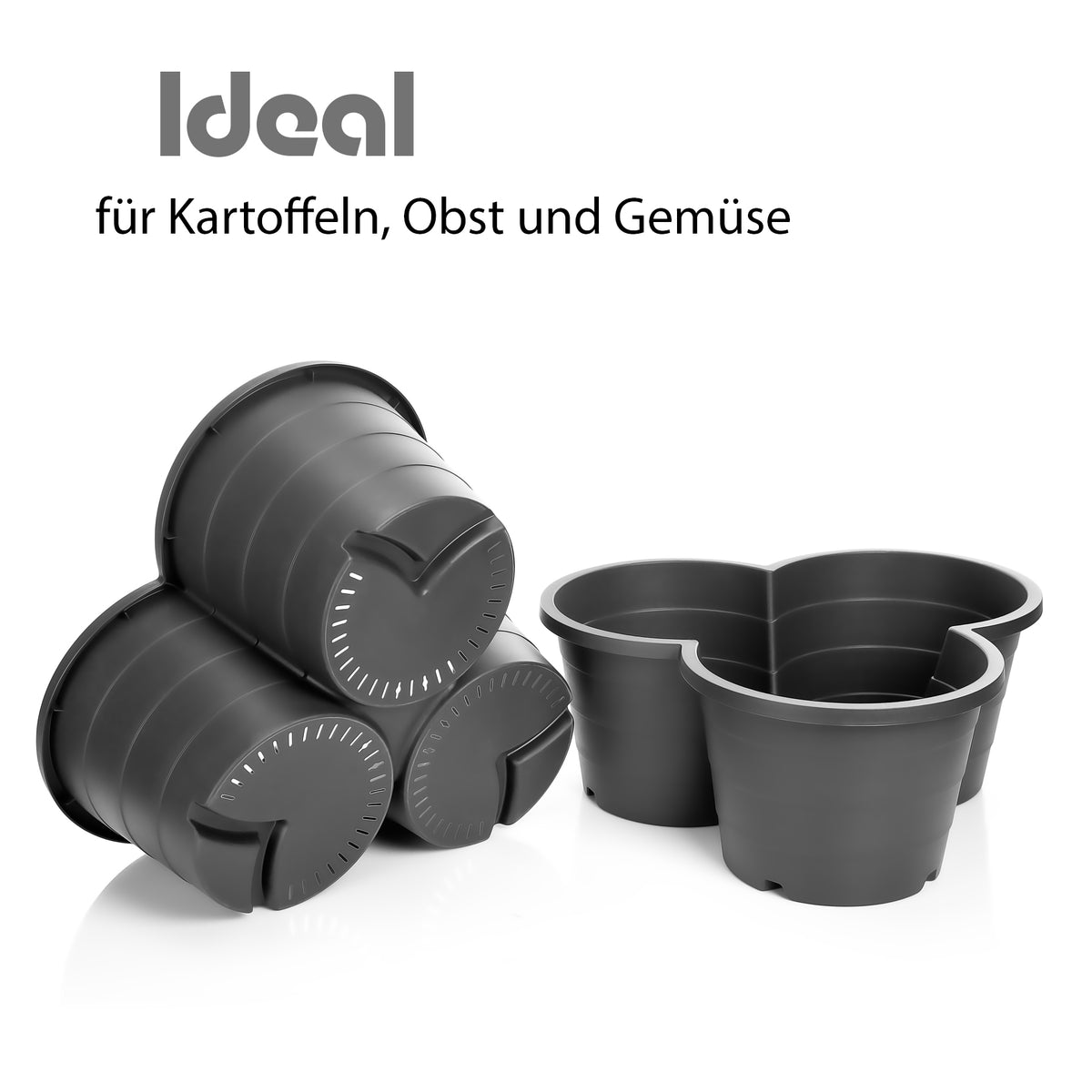 BigDean 4er Set Pflanzturm ideal für Erdbeeren, Kartoffeln & Kräuter – Kartoffelturm stapelbar in Anthrazit – Erdbeerturm aus wetterfestem Kunststoff & Made in Europe image 5