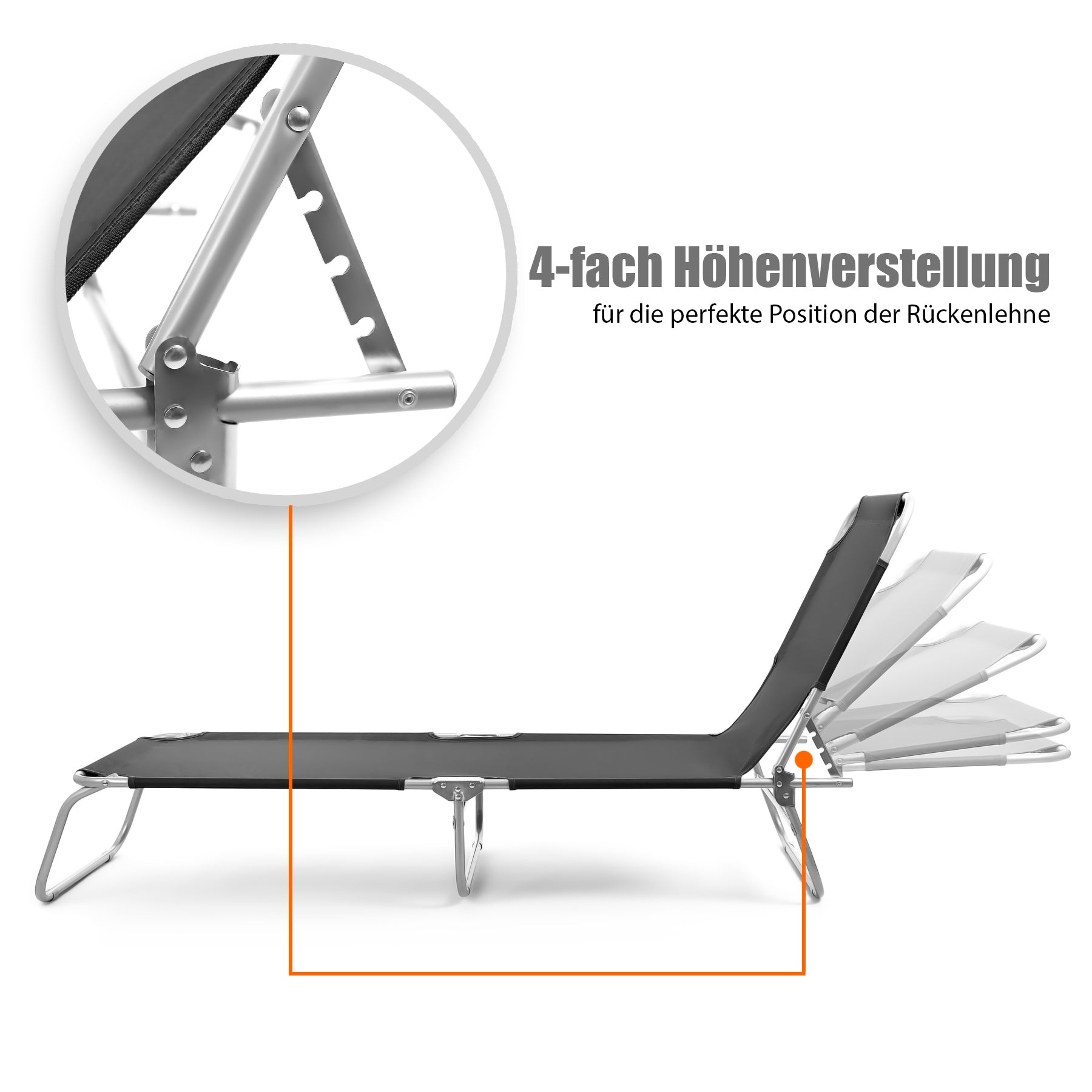 Sonnenliege klappbar 150 kg belastbar mit 4-fach verstellbarer Rückenlehne 4