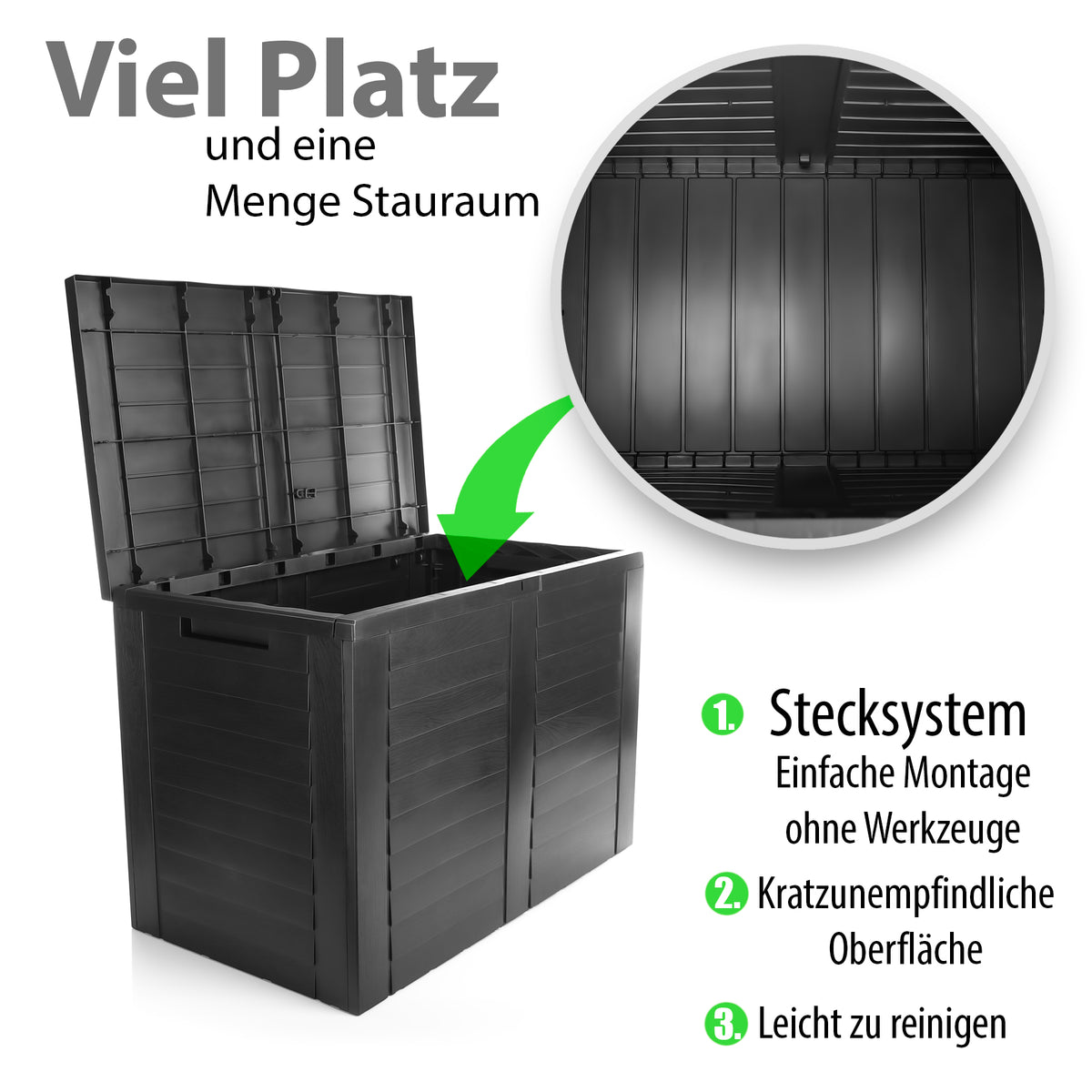 BigDean Aufbewahrungsbox Garten 170L mit Stecksystem aus Kunststoff – Auflagenbox wasserdicht für outdoor geeignet – Kissenbox im kompakten Design & Made in Europe image 6