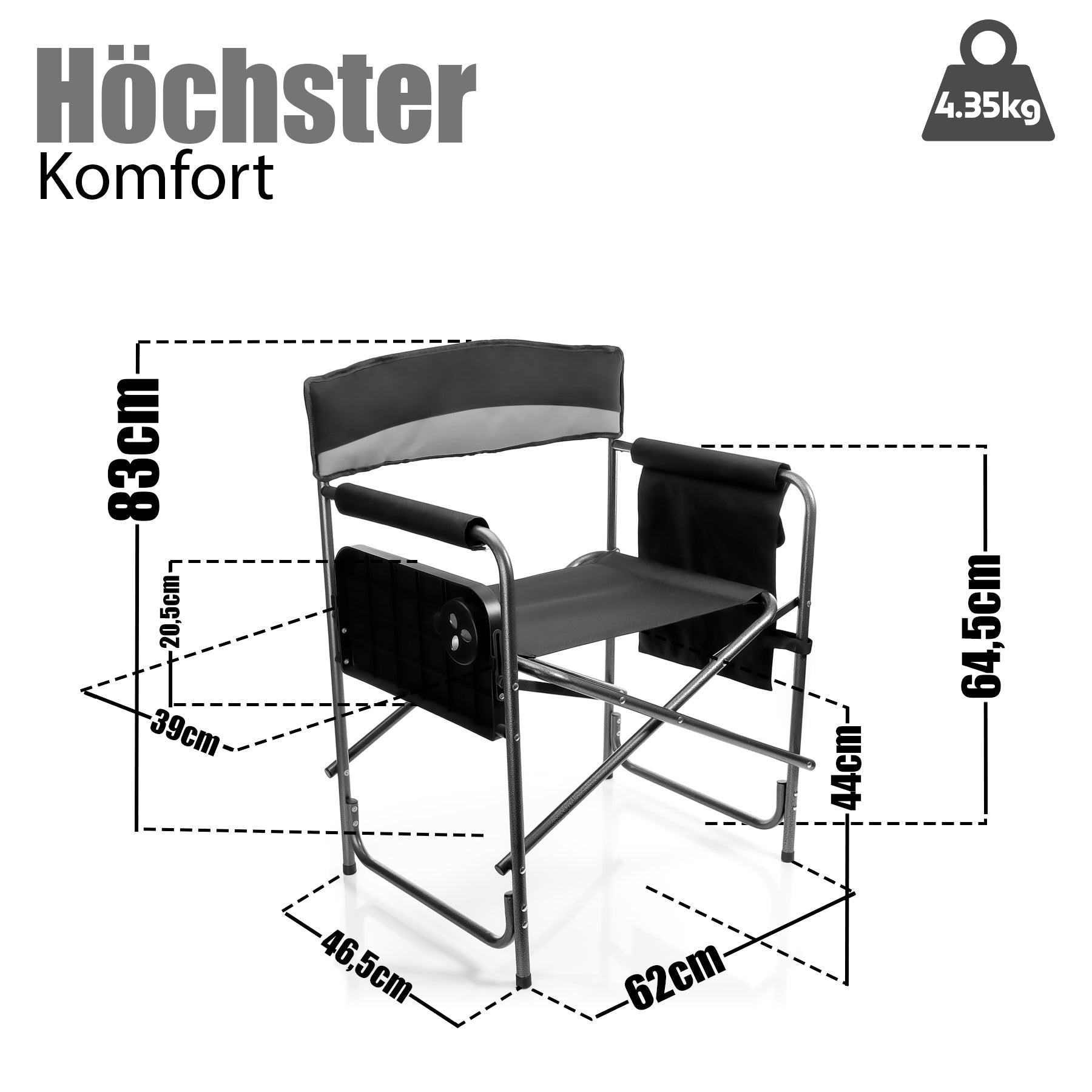 Campingstuhl belastbar bis 150kg mit Klapptisch – Klappstuhl mit Getränkehalter 3