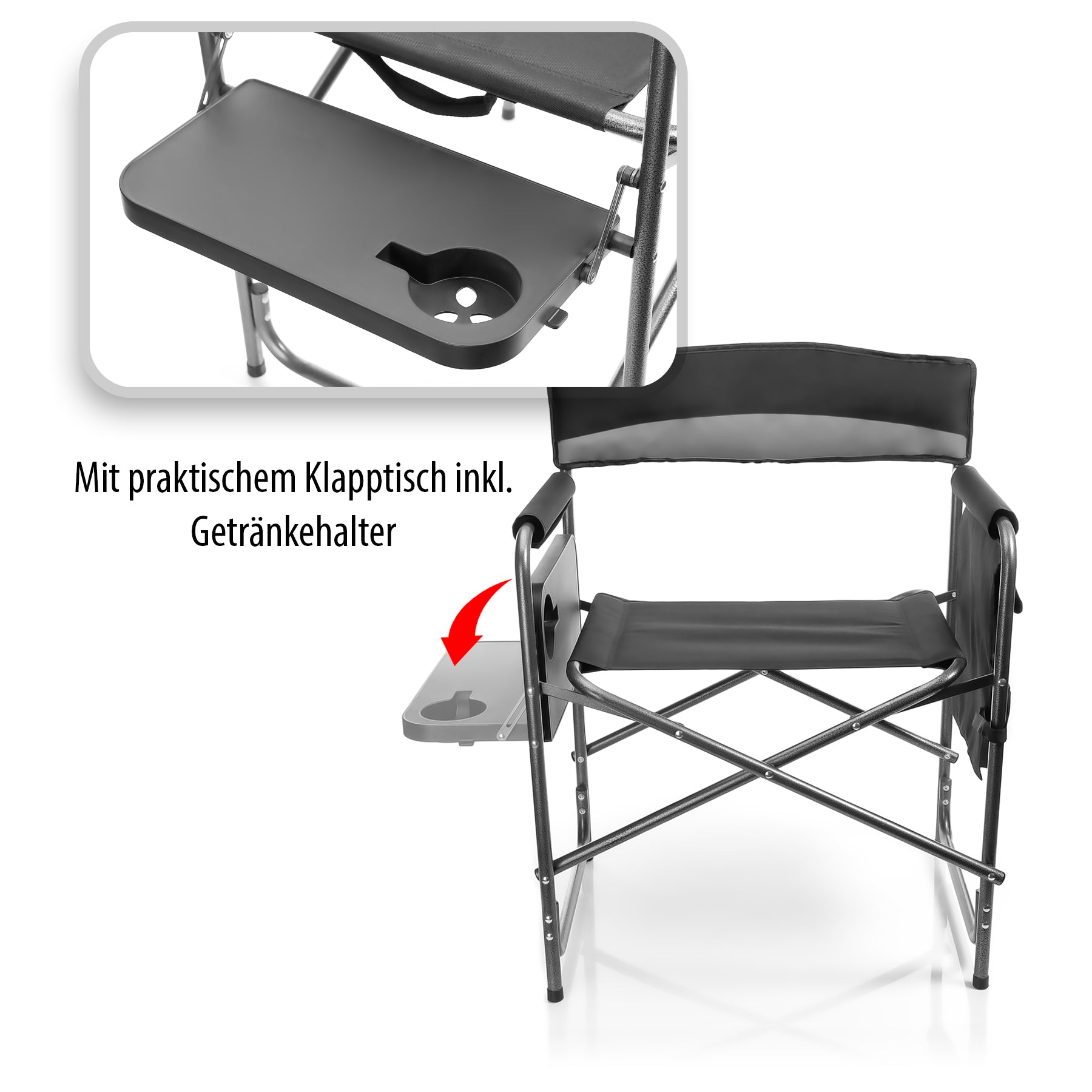 Campingstuhl belastbar bis 150kg mit Klapptisch – Klappstuhl mit Getränkehalter 6