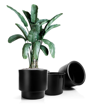 Blumentopf Design mit Einsatz rund ø 47 cm Schwarz – wetterfester Übertopf aus bruchsicherem 6