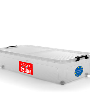 4 Stück Unterbett Aufbewahrungsbox 32 L luftdicht & mit Rollen aus widerstandsfähigem Kunsts