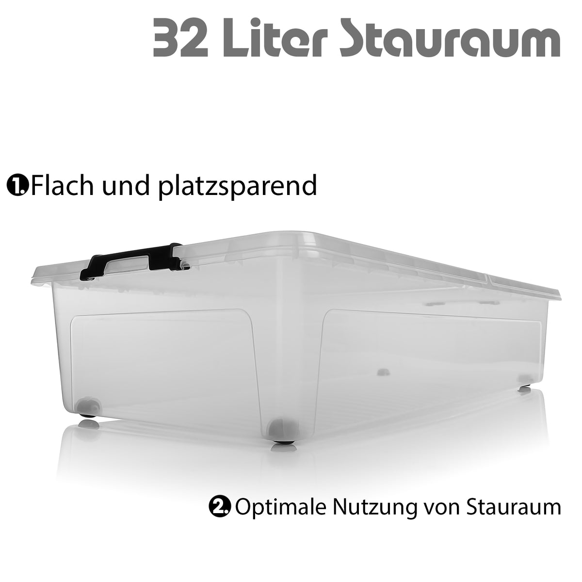 BigDean 4 Stück Unterbett Aufbewahrungsbox 32 L luftdicht & mit Rollen aus widerstandsfähigem Kunststoff – Unterbettkommode für Kleidung, Spielzeug u.v.m – Aufbewahrungsbox Made in Europe image 2