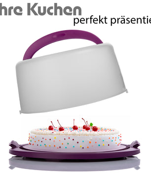 Kuchen Transportbox Rund in Brombeerfarbe – Tortenglocke mit zwei Tragegriffen 6