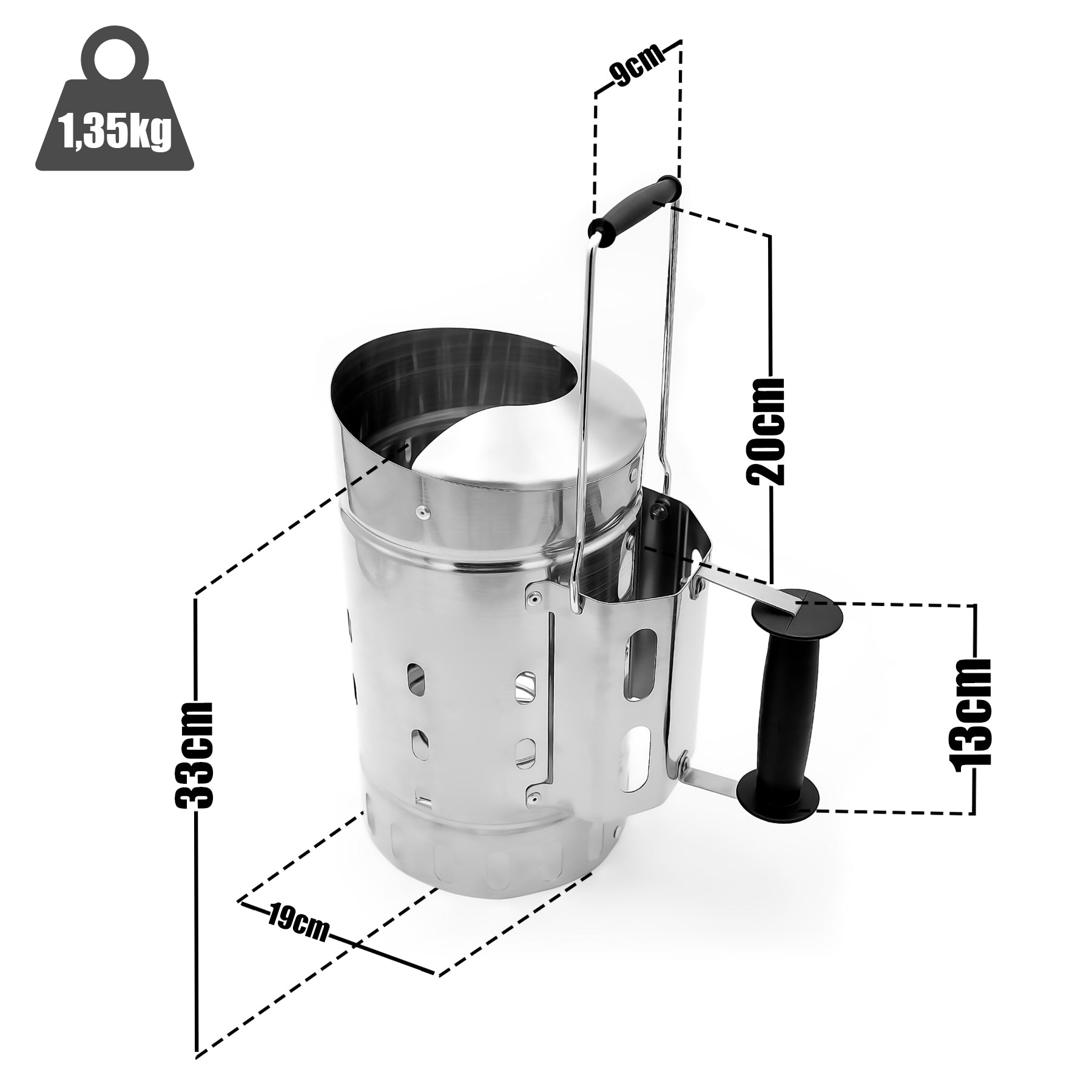 BigDean Premium Anzündkamin mit 2 Griffen ideal für schnelles anzünden von Holzkohle – Grill Zubehör 3