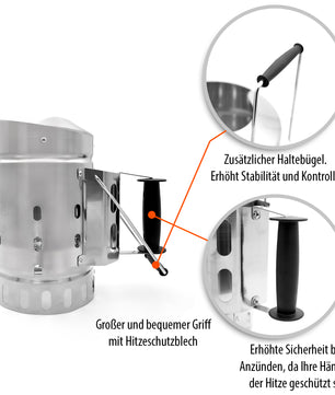 BigDean Premium Anzündkamin mit 2 Griffen ideal für schnelles anzünden von Holzkohle – Grill Zubehör 5