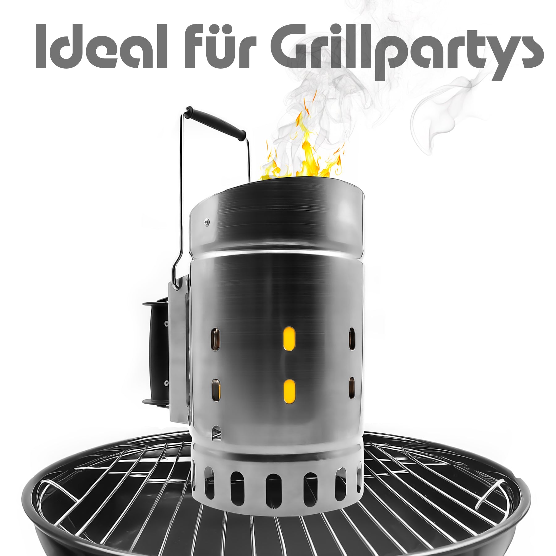 BigDean Premium Anzündkamin mit 2 Griffen ideal für schnelles anzünden von Holzkohle – Grill Zubehör 6