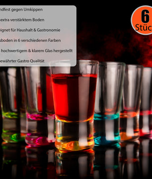 6 Stück farbige Schnapsgläser 2cl in Geschenkbox – hochwertige Shotgläser lebensmittelecht 4