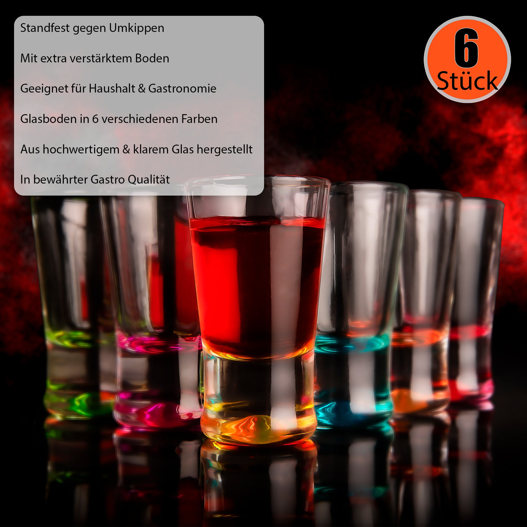 6 Stück farbige Schnapsgläser 2cl in Geschenkbox – hochwertige Shotgläser lebensmittelecht 4
