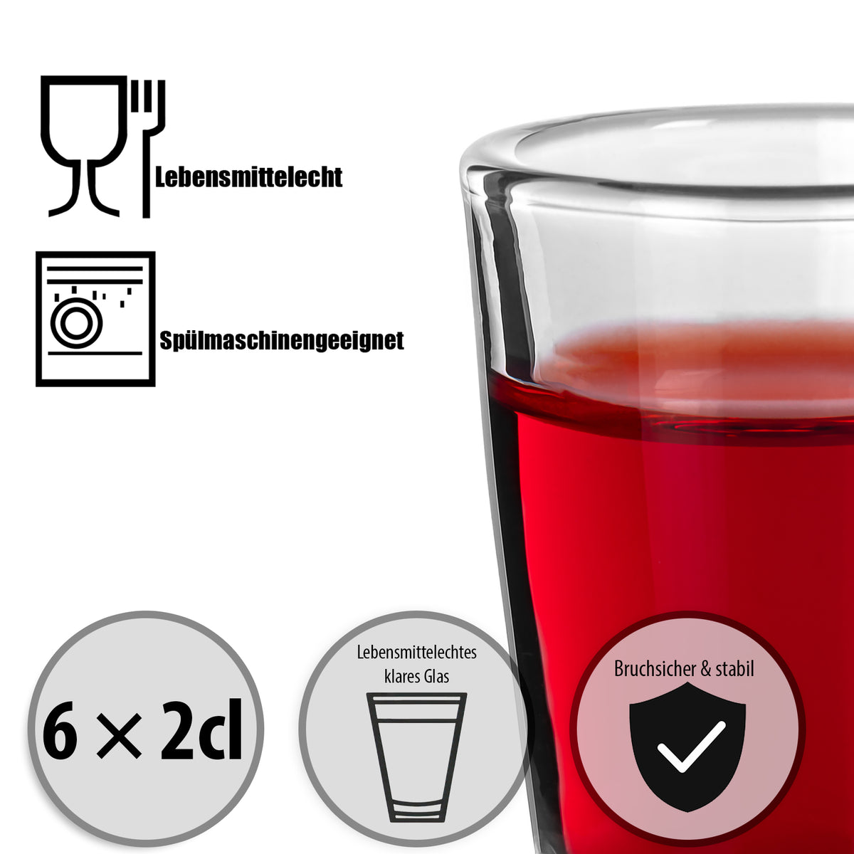 BigDean 6 Stück farbige Schnapsgläser 2cl in Geschenkbox – robuste Shotgläser spülmaschinenfest - in Gastro Qualität image 5