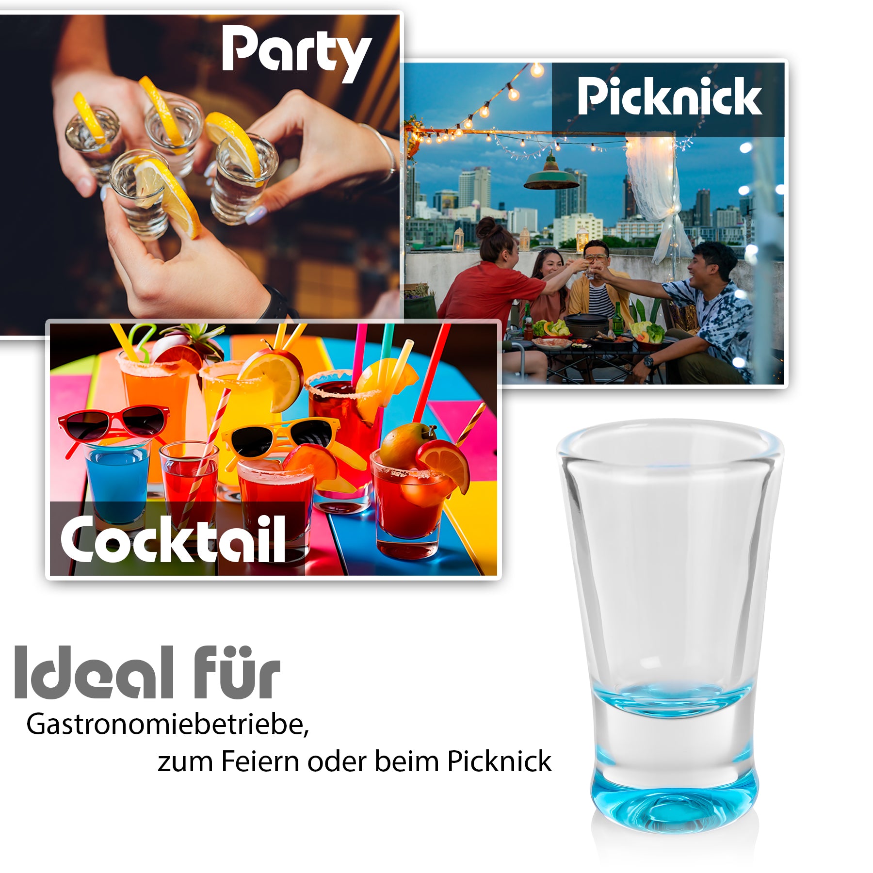 6 Stück farbige Schnapsgläser 2cl in Geschenkbox – hochwertige Shotgläser lebensmittelecht 6
