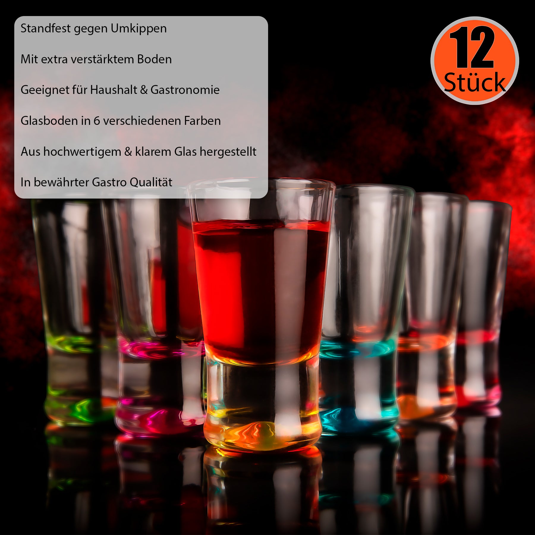 12 Stück farbige Schnapsgläser 2cl in Geschenkbox – hochwertige Shotgläser lebensmittelecht 4
