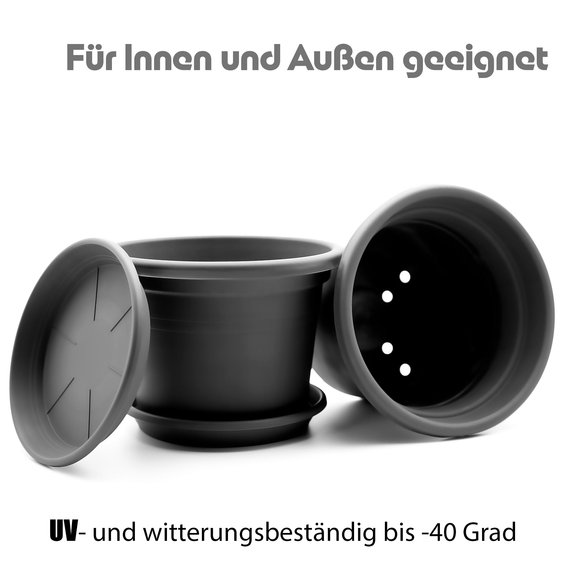 BigDean 4 Stück Blumentopf mit Untersetzer rund ø 25 cm Anthrazit – wetterfester Pflanzkübel Made in 6