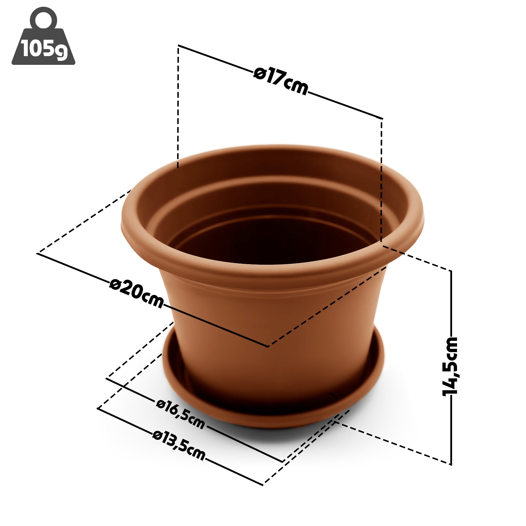 4 Stück Blumentopf mit Untersetzer rund ø 20 cm Terracotta – wetterfester Pflanzkübel 3