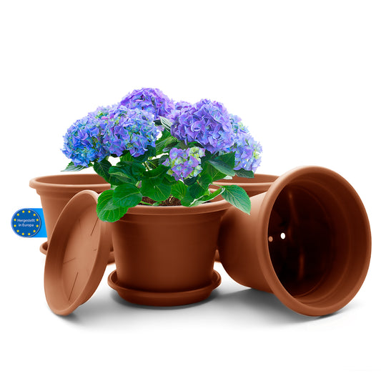 Y BigDean 4 Stück Blumentopf mit Untersetzer rund ø 30 cm Terracotta – wetterfester Pflanzkübel Made in Europe