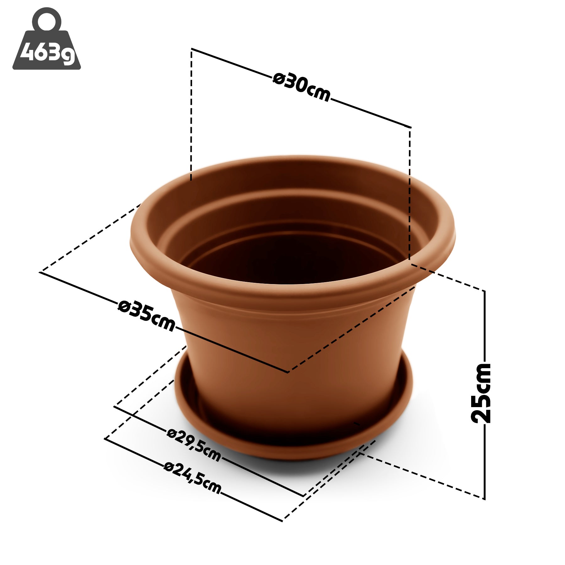 4 Stück Blumentopf mit Untersetzer rund ø 35 cm Terracotta – wetterfester Pflanzkübel 3
