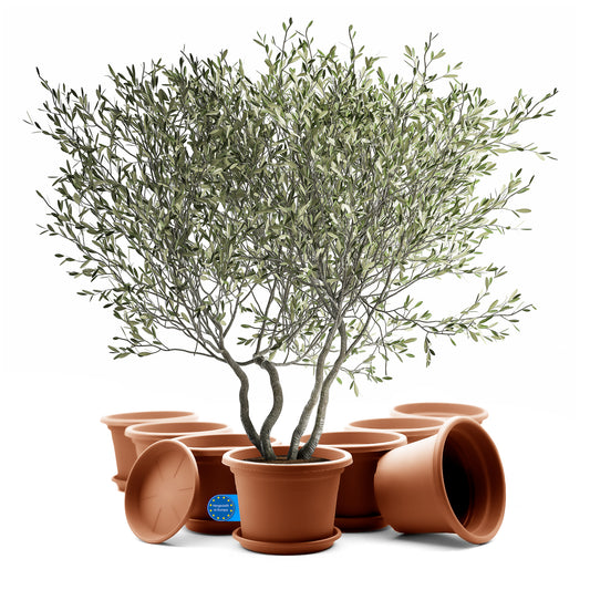 BigDean 8 Stück Blumentopf mit Untersetzer rund ø 40 cm Terrakotta – wetterfester Pflanzkübel Made in Europe 1