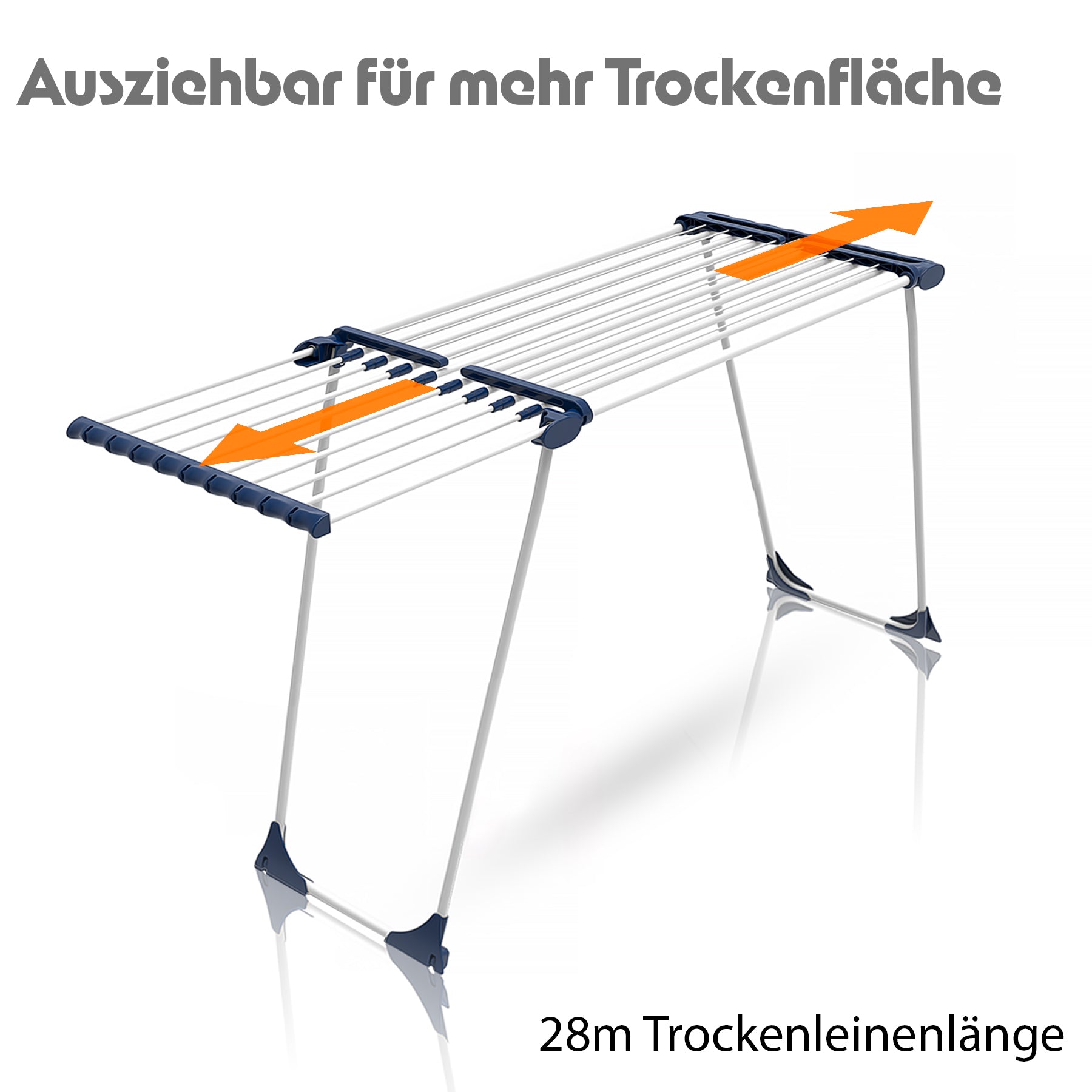 Wäscheständer Jumbo Weiß zusammenklappbar 28m Trockenlänge – Wäschetrockner ausziehbar 5