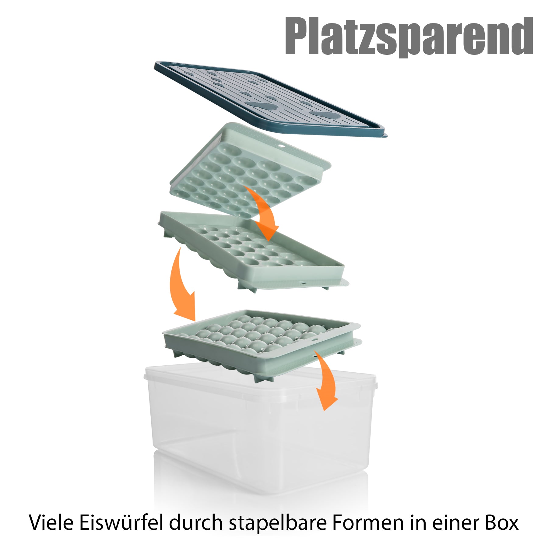 BigDean Eiswürfelform mit Deckel & Zubehör für bis zu 66 Eiswürfel – Eiswürfelbehälter 6