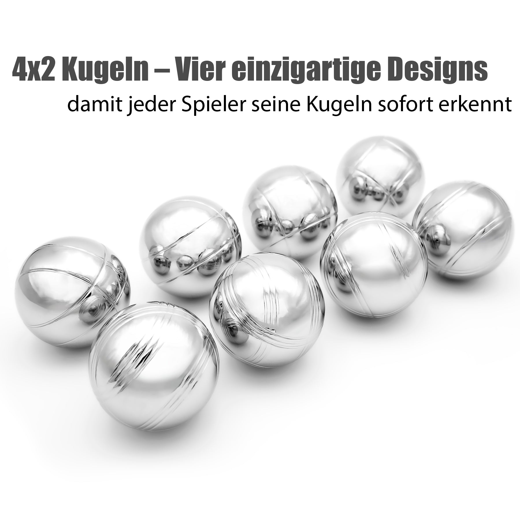 Boule Set mit 8 Boule Kugeln aus hochwertigem Edelstahl 6
