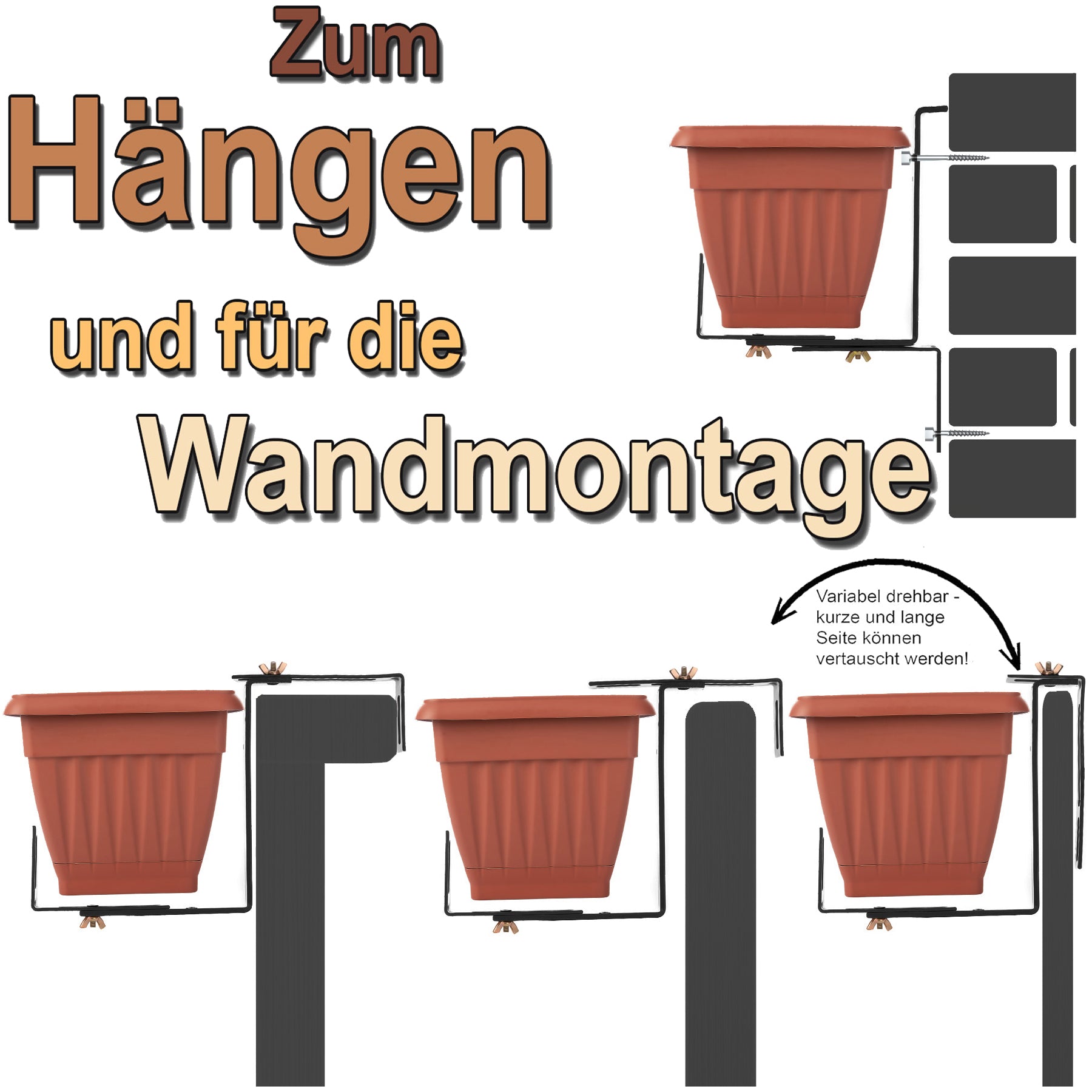 Blumenkastenhalterung 4 Stück Anthrazit für Balkon und Geländer geeignet 4