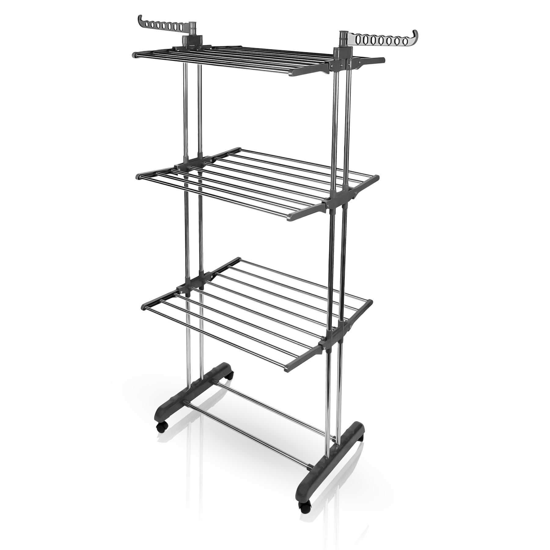 BigDean Wäscheständer Turm mit 3 Ebenen und 4 Rollen in Grau - Wäscheständer platzsparend 6