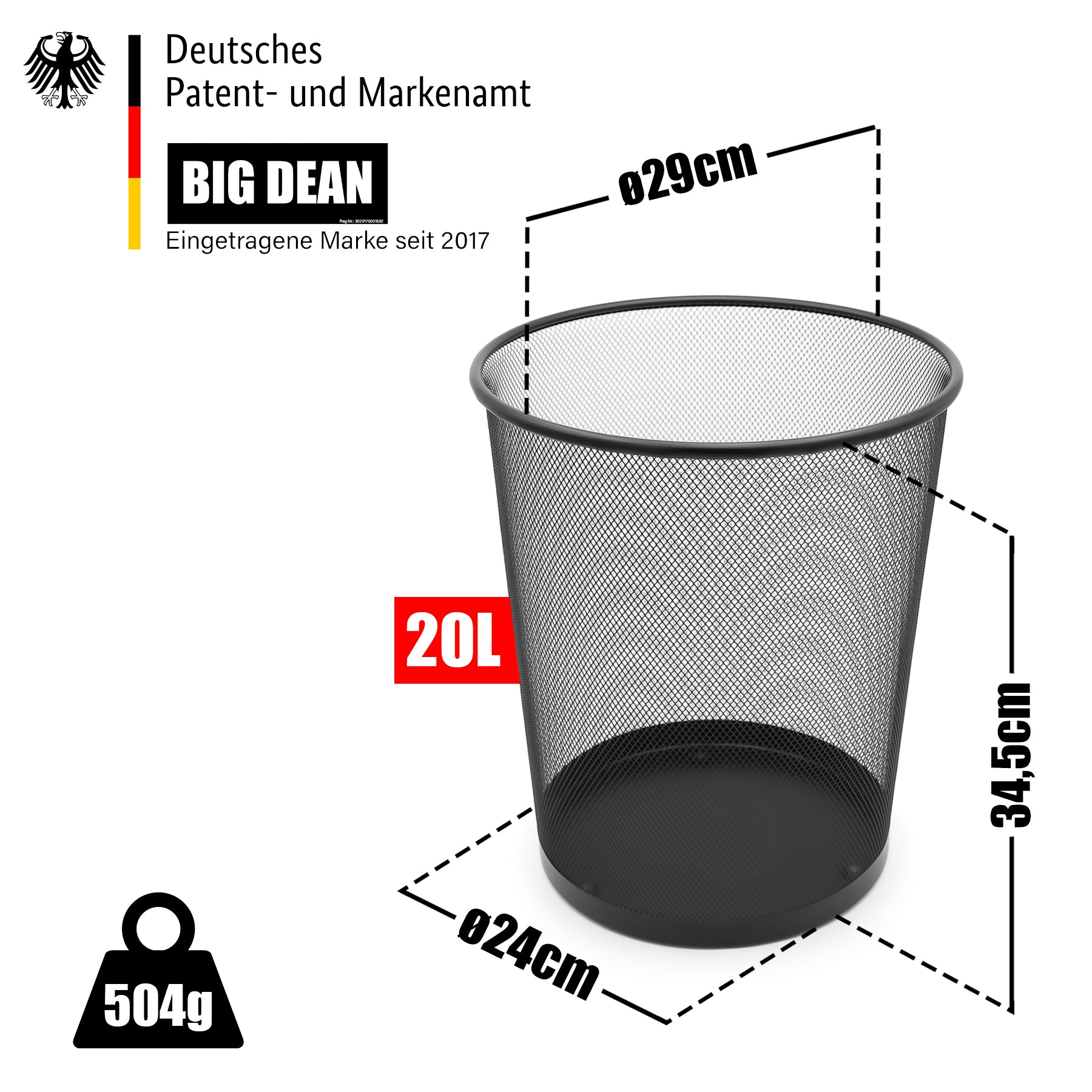 BigDean 4x Papierkorb Mülleimer schwarz 20L Draht – idealer Papiereimer für Zuhause & im Büro 3