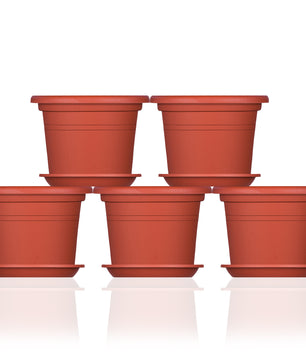5x Blumentopf Ø 25 cm Farbe Terrakotta & Untersetzer Kunststoff Pflanztopf Containertopf Übertopf 2