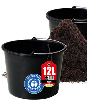 3x Baueimer 12l - Mörteleimer mit Henkel - Eimer für Baustelle & Garten - Blauer Engel
