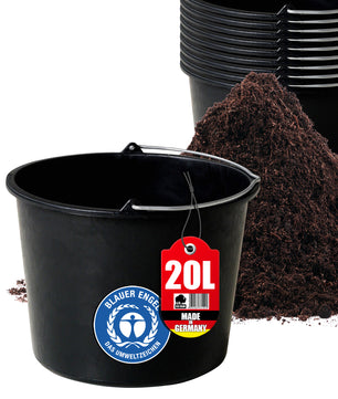 10x Baueimer 20l - Mörteleimer mit Henkel - Eimer für Baustelle & Garten - Blauer Engel