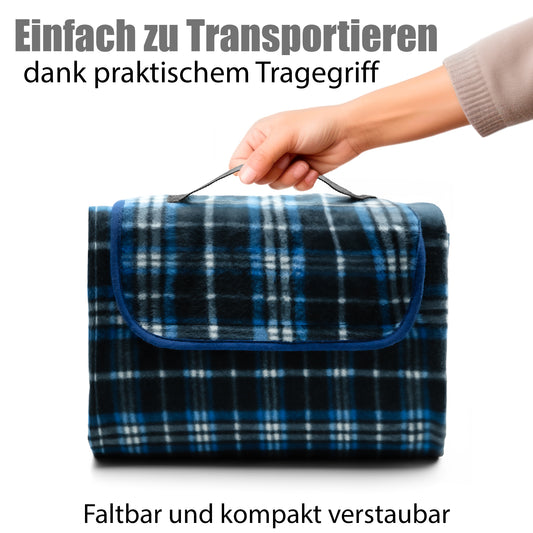 BigDean Picknickdecke 200x200 cm wasserabweisend Karo Design Dunkel – Picknickdecke XXL 2