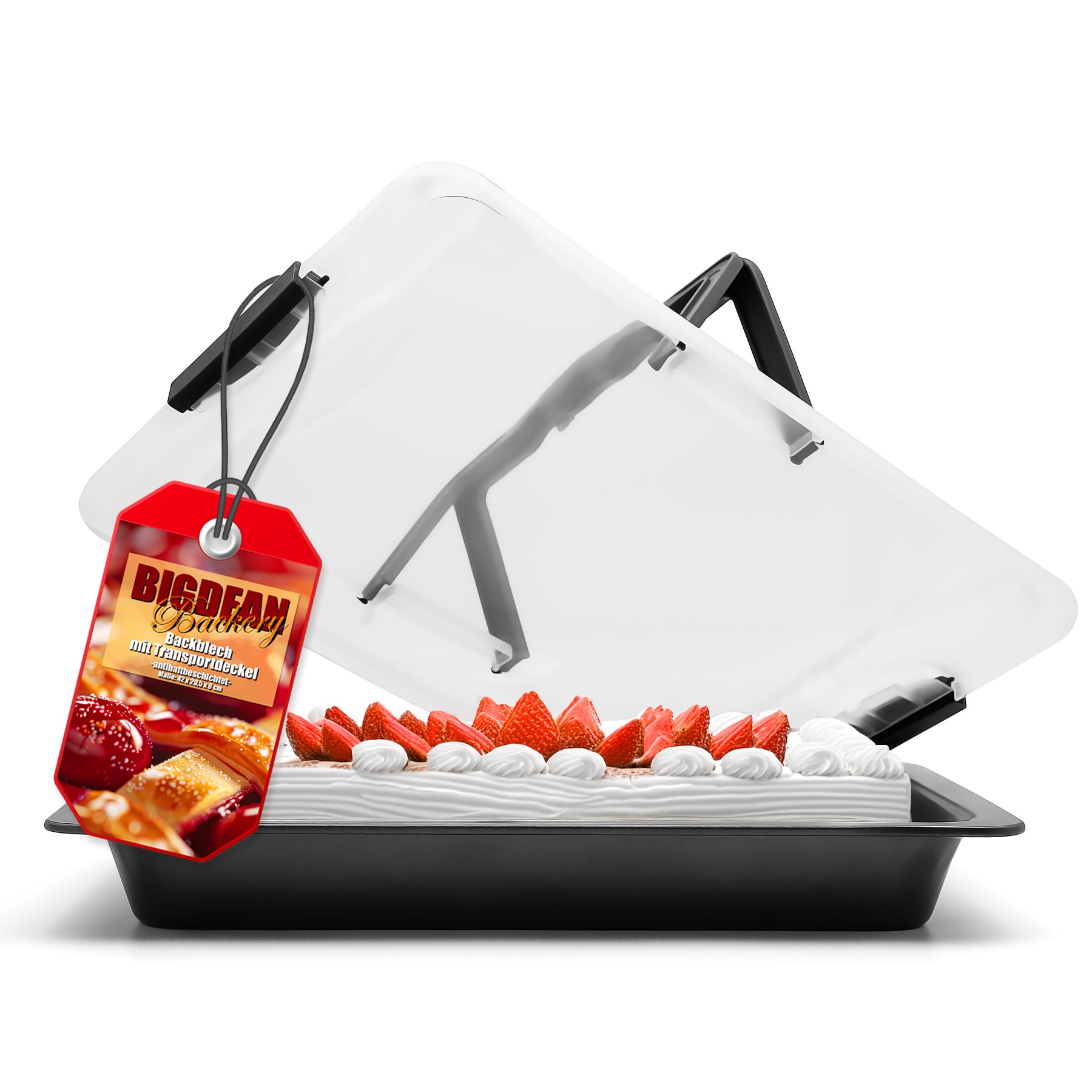 BigDean Backblech mit Deckel 3 in 1 Kuchen Transportbox ideal zum Backen, Aufbewahren & Transportieren